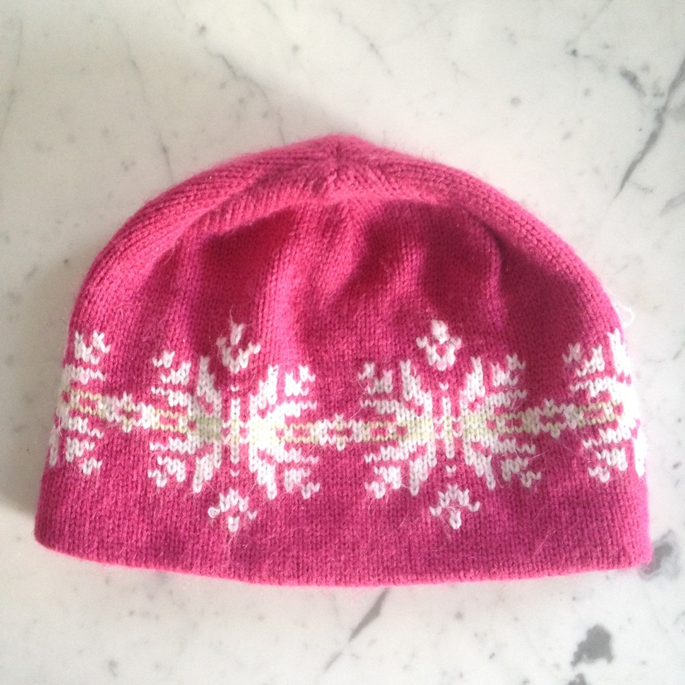 LL Bean kids pink snowflake hat